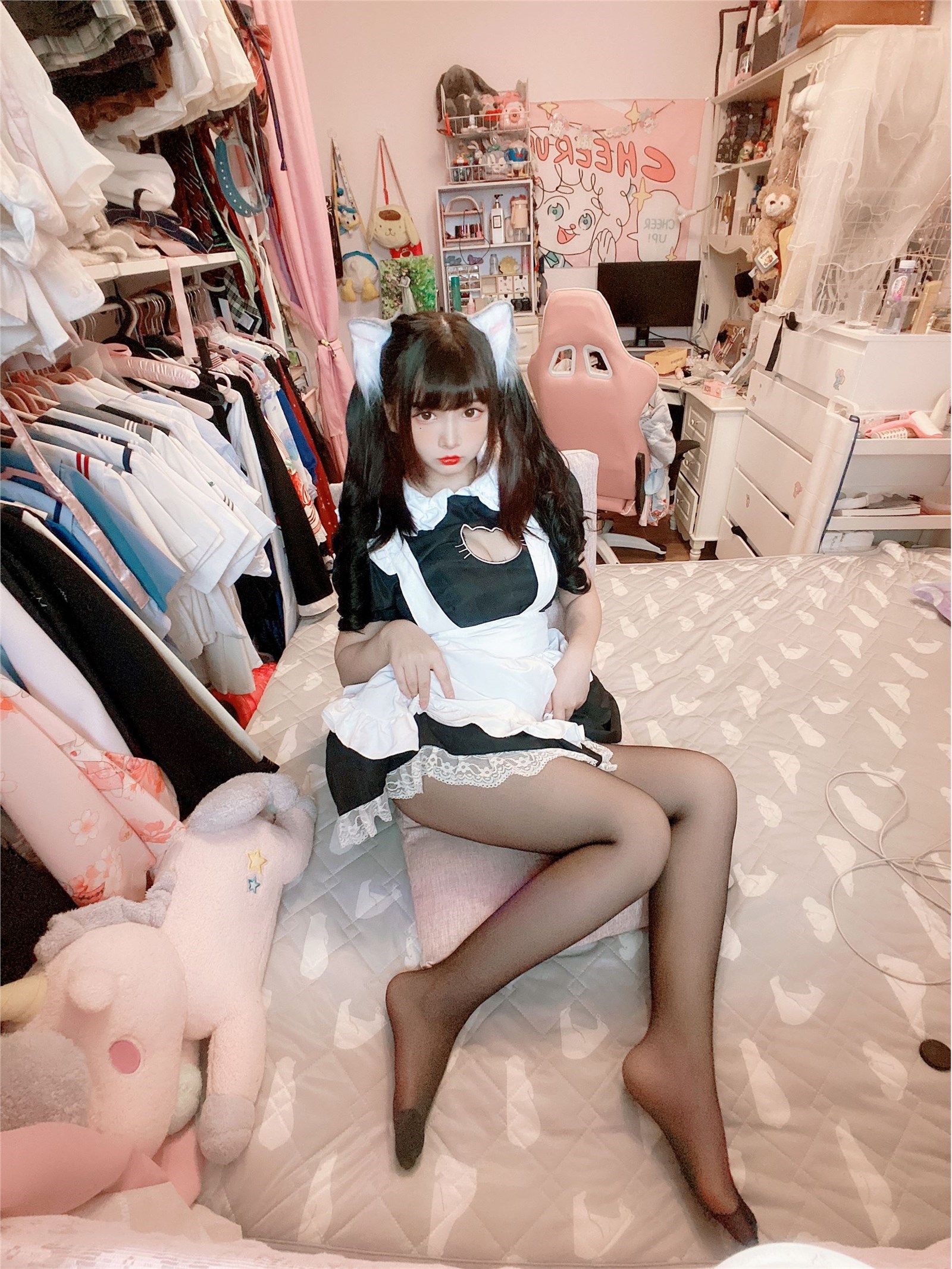 Kagura - No.62 black silk open chest cat ear maid(48)